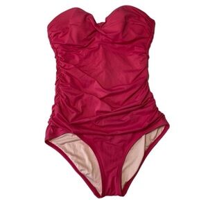 Victoria’s Secret Ruched Fuchsia Pink Strapless One Piece Bathing Suit Sz 8
